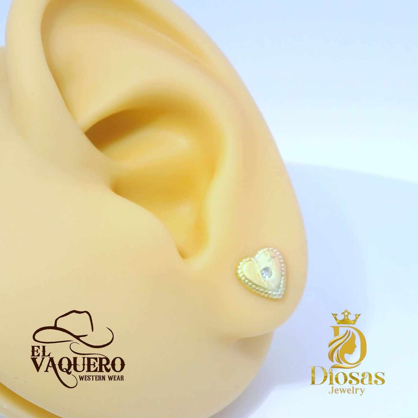 Tri Gold Heart with Stone Accent