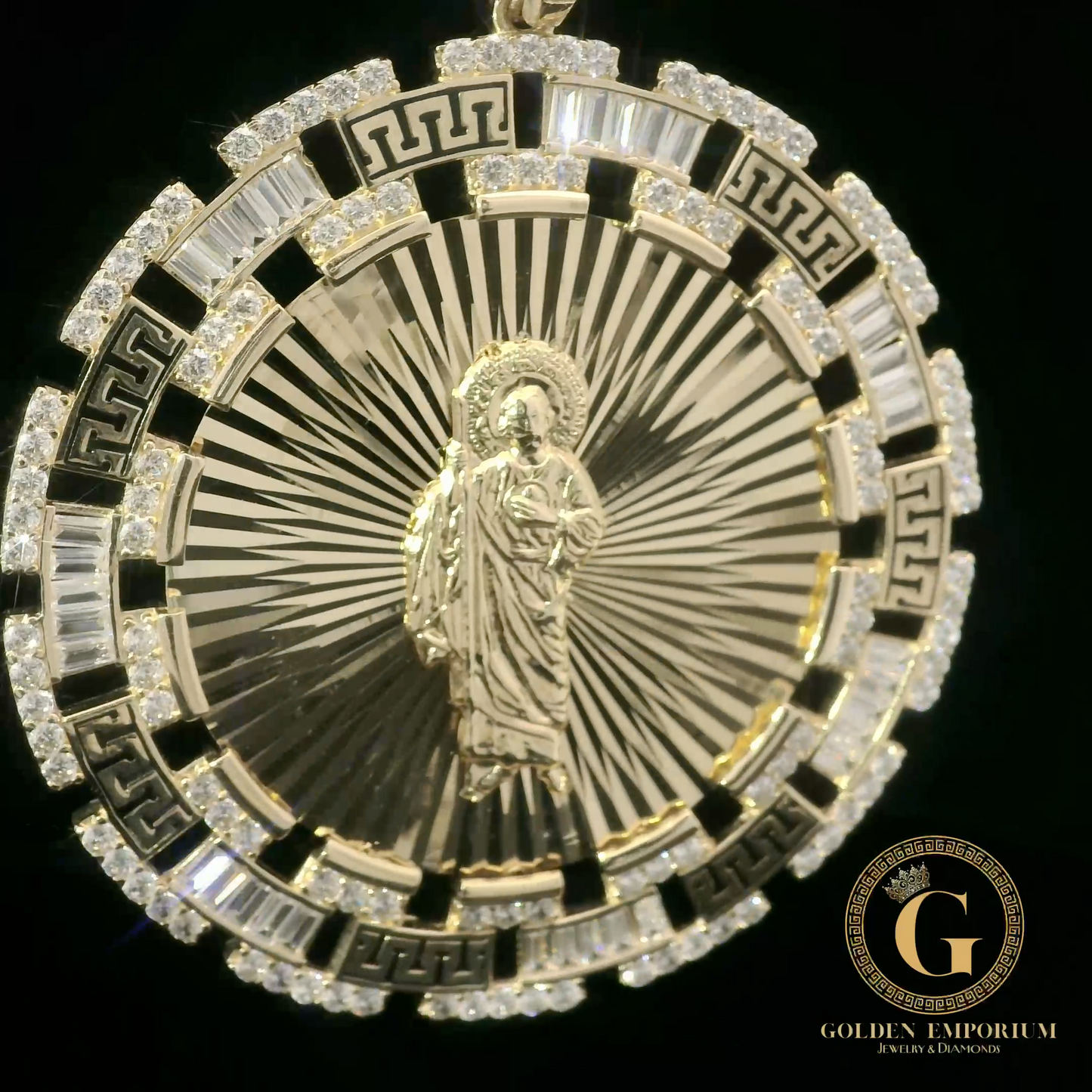 14K Gold San Judas Religious Pendant with Stone Accents