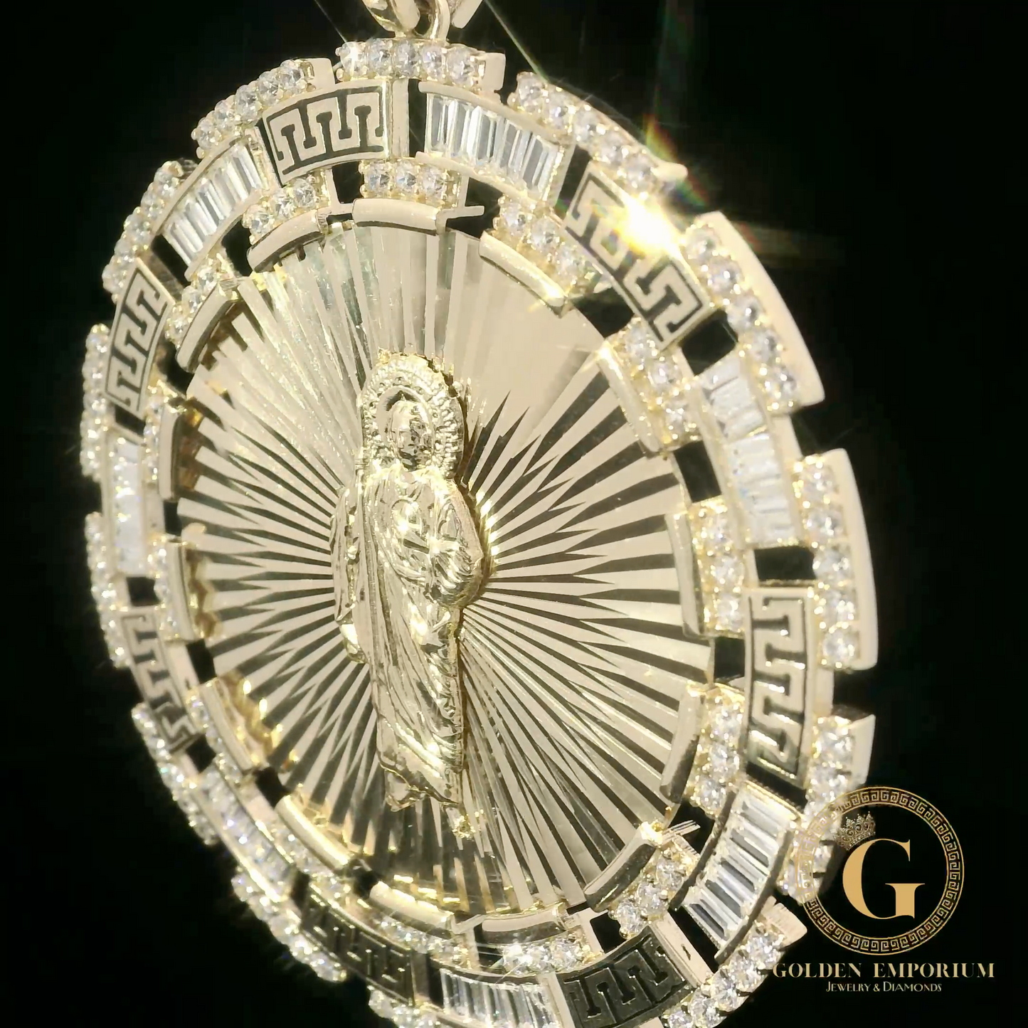 14K Gold San Judas Religious Pendant with Stone Accents
