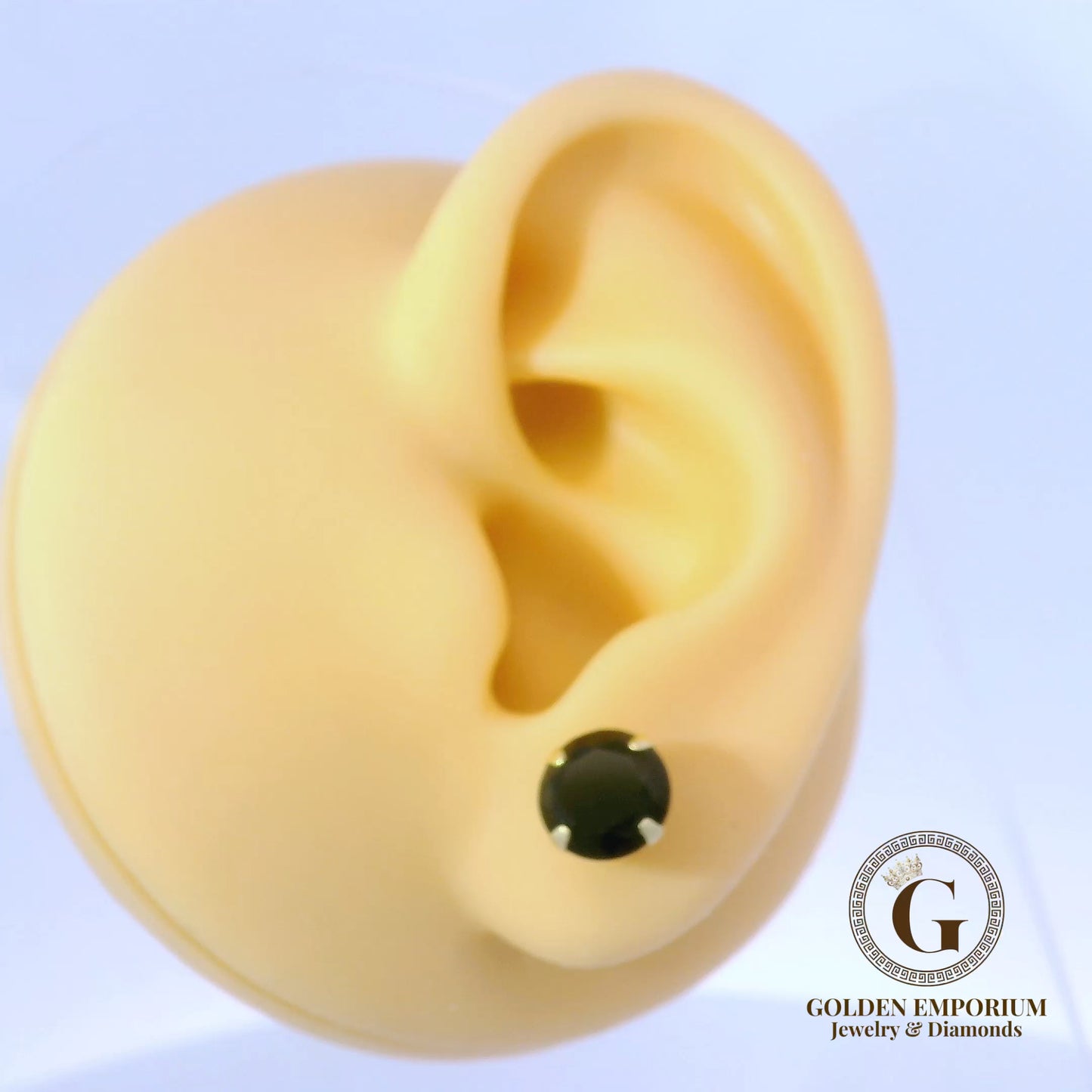 14K Gold Black Stone Stud Earrings