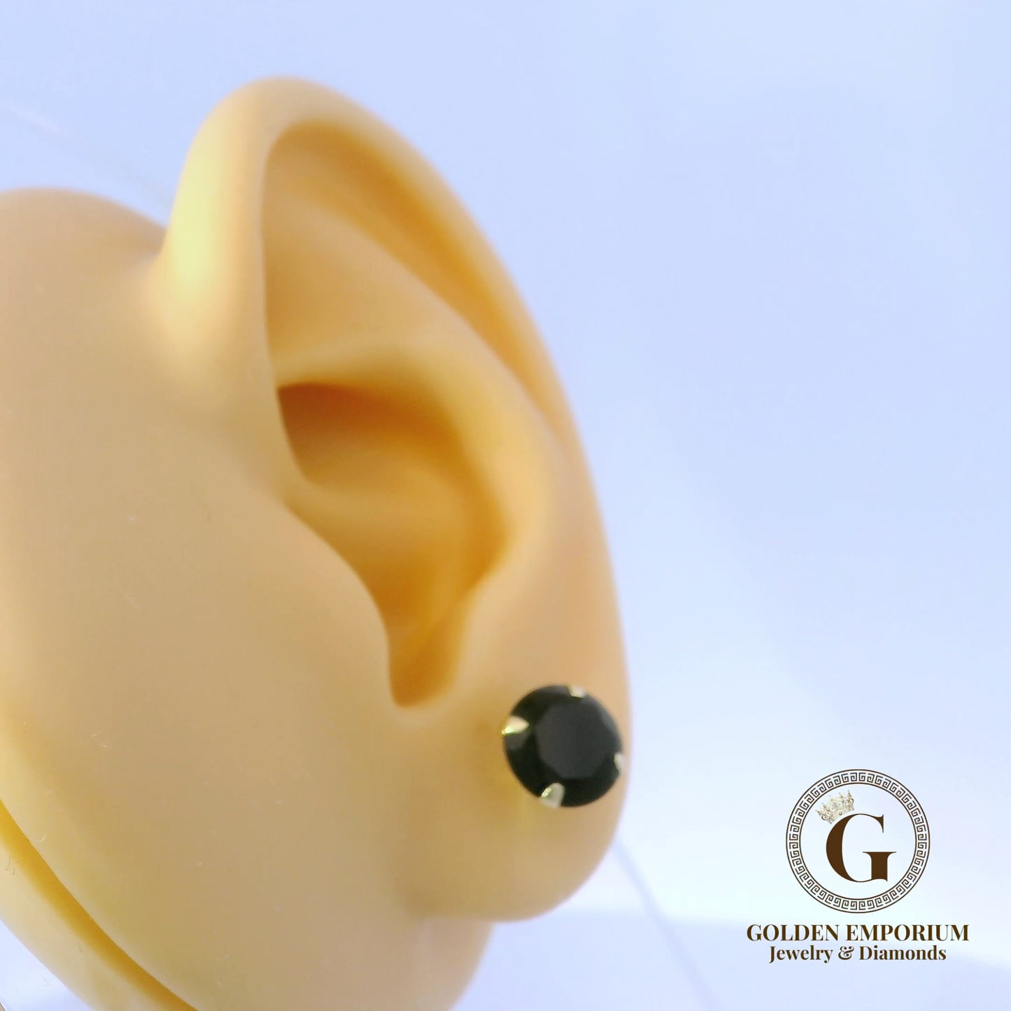 14K Gold Black Stone Stud Earrings