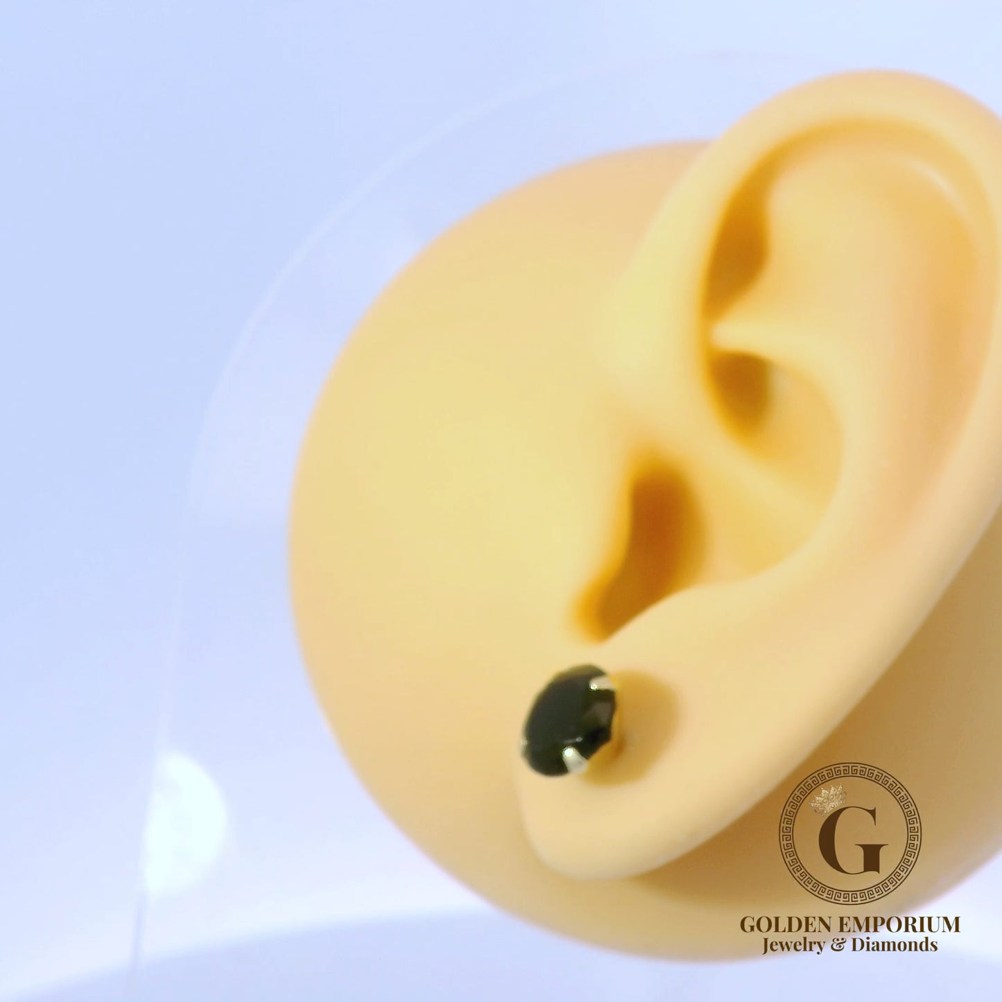 14K Gold Black Stone Stud Earrings