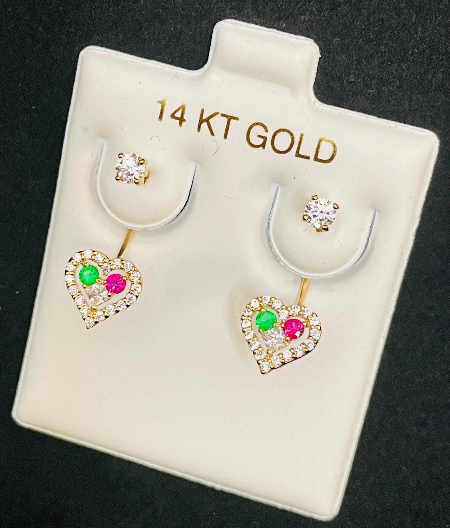 14K Gold Heart Telephone Earrings