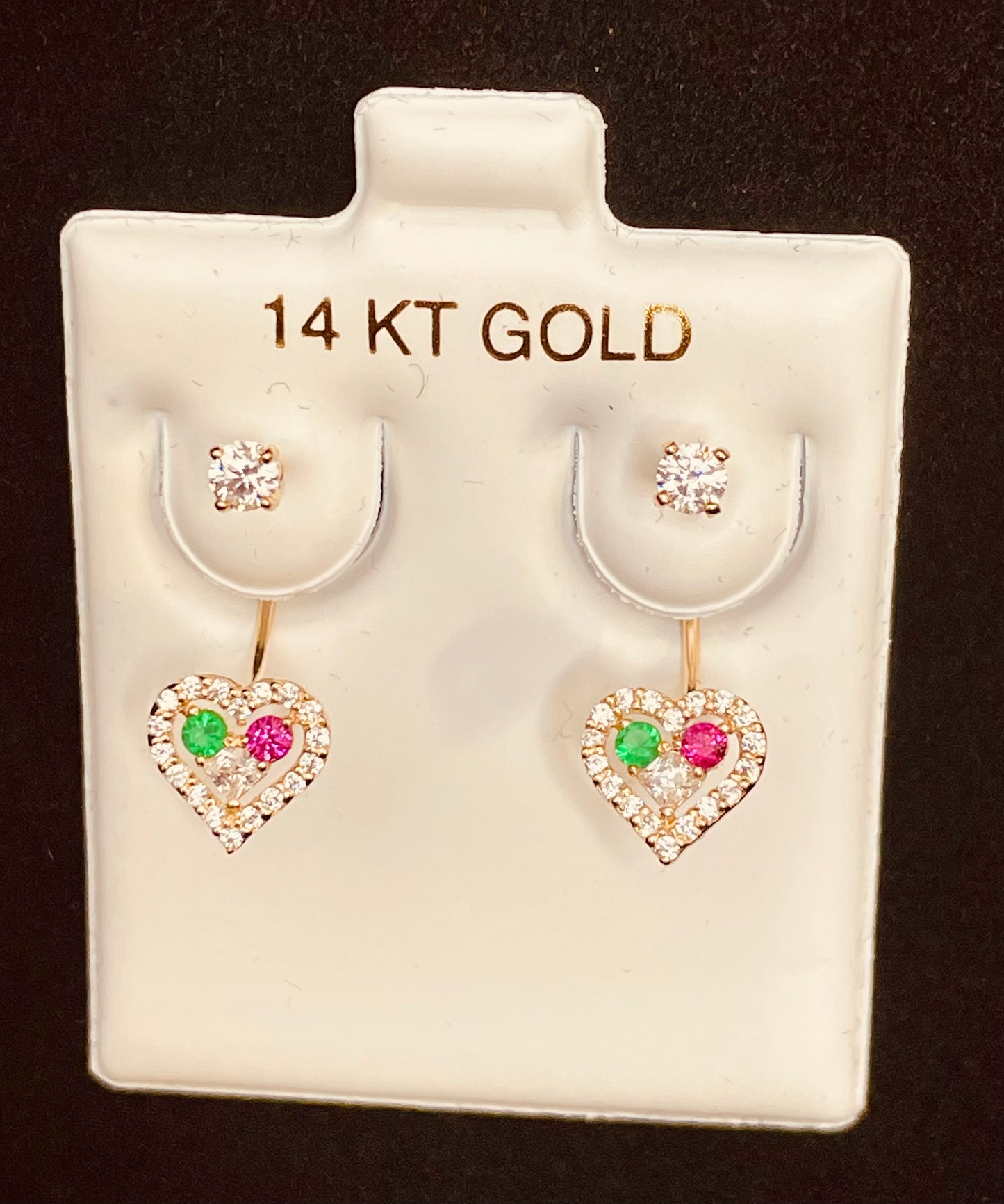 14K Gold Heart Telephone Earrings