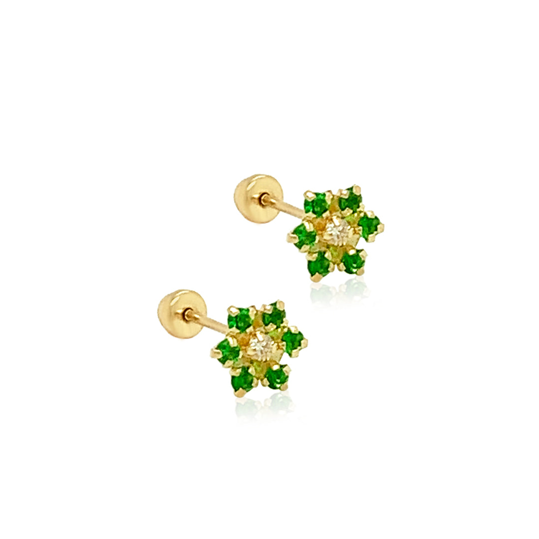 Flower Colored Stone Petals, White Stone Center Earrings