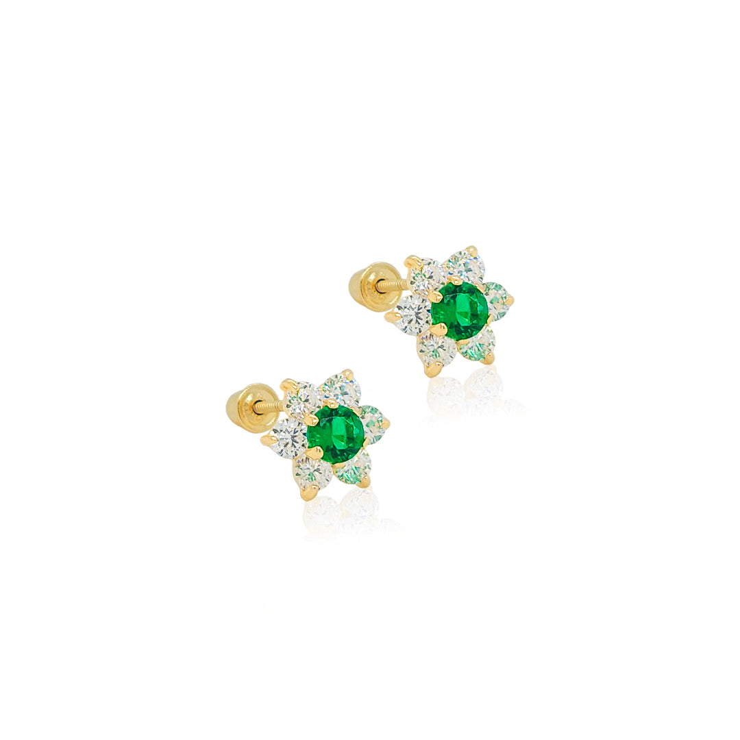 Flower Studs Colored Stone Center Earrings