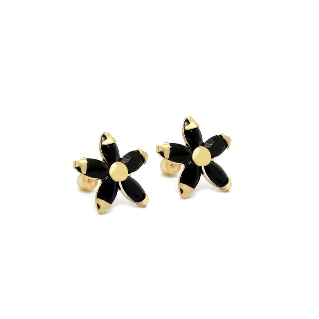Flower Pointy Colored Stone Petals Earrings Med