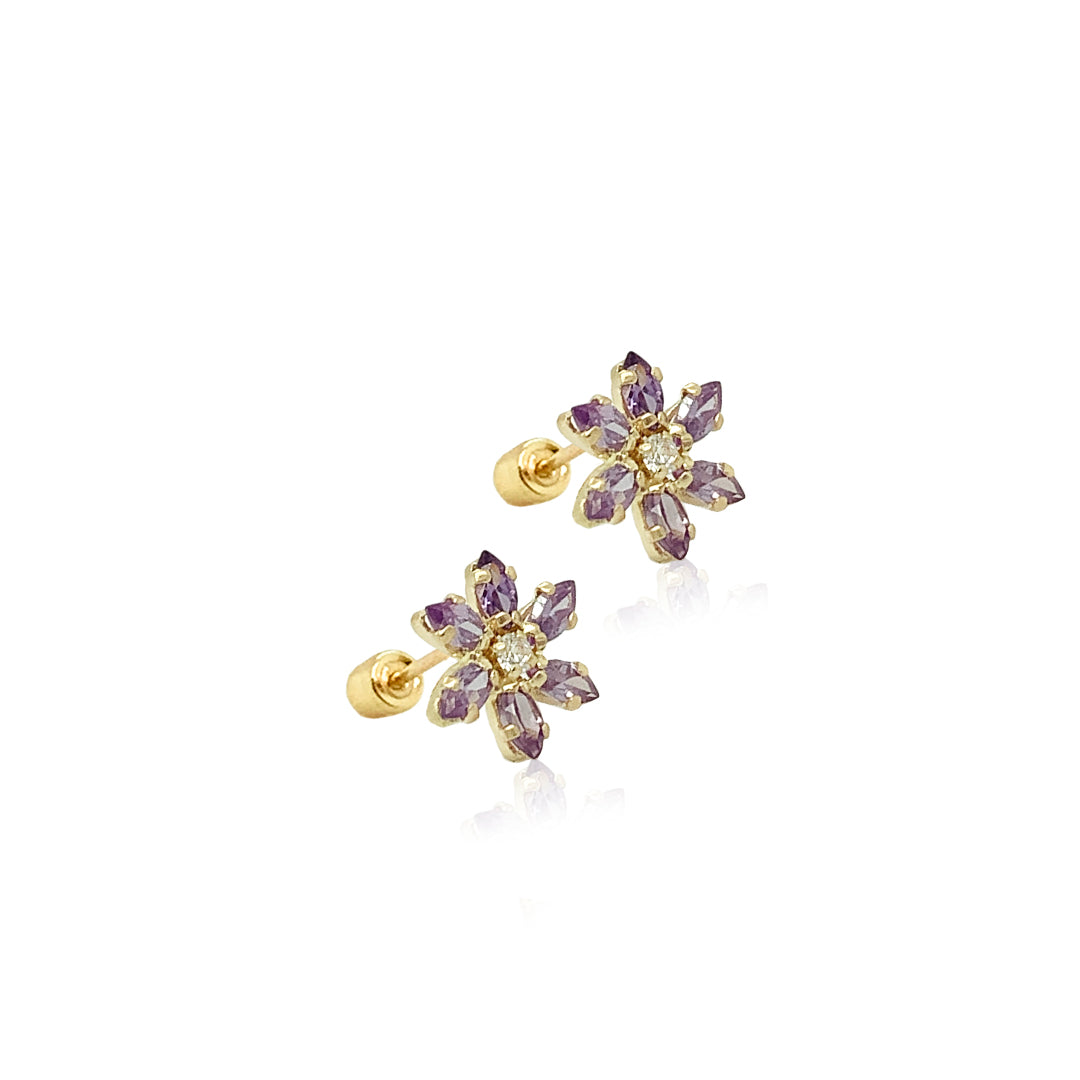 Flower Pointy Colored Stone Petals Earrings Light Sm