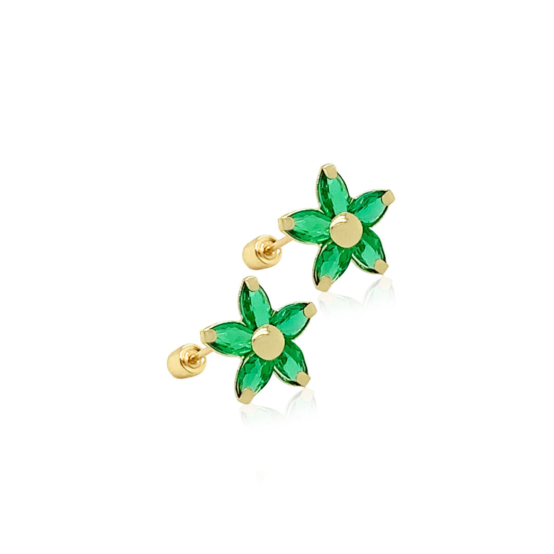 Flower Pointy Colored Stone Petals Earrings Sm
