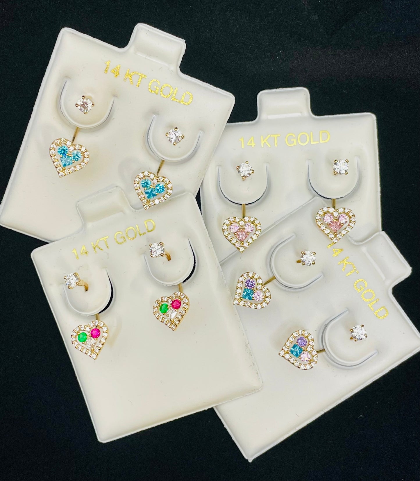 14K Gold Heart Telephone Earrings