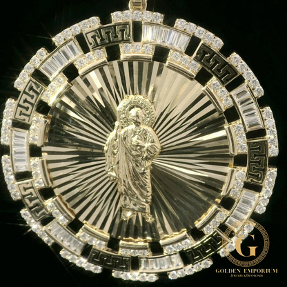 14K Gold San Judas Religious Pendant with Stone Accents
