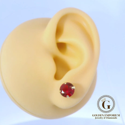 14K Gold Red Stone Stud Earrings