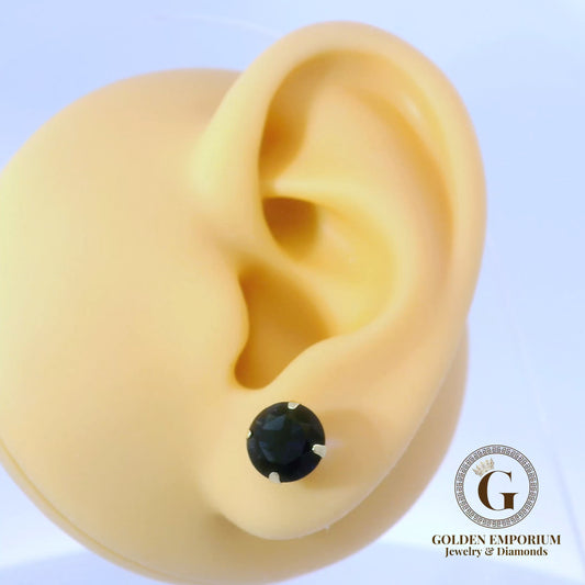 14K Gold Navy Stone Stud Earrings