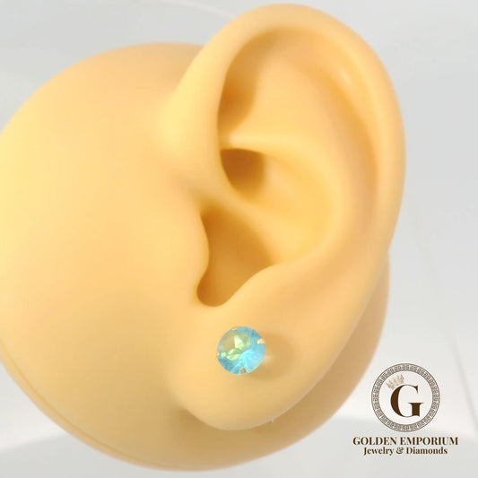 14K Gold Baby Blue Stud Earrings