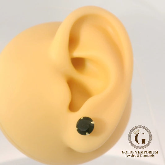 14K Gold Black Stone Stud Earrings