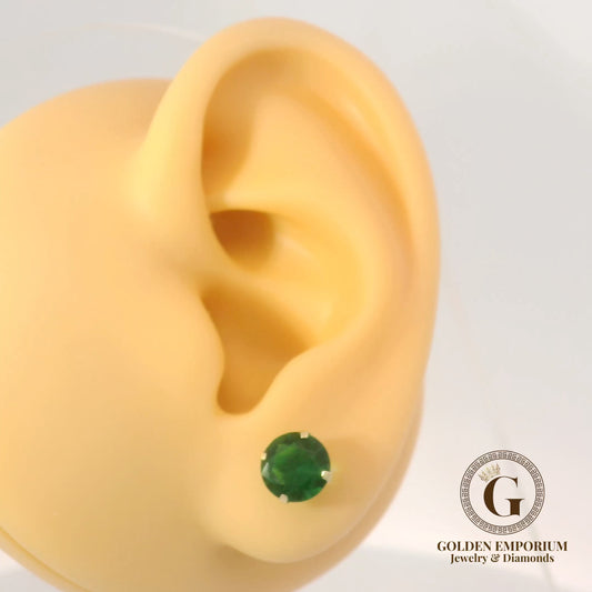 14K Gold Vibrant Green Stone Stud Earrings