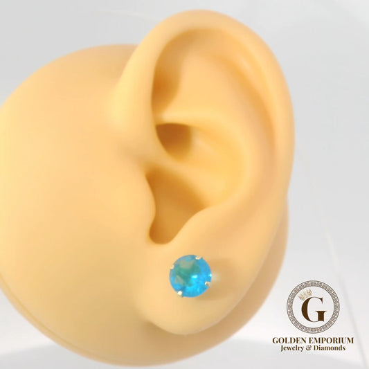 14K Gold Vibrant Blue Stone Stud Earrings