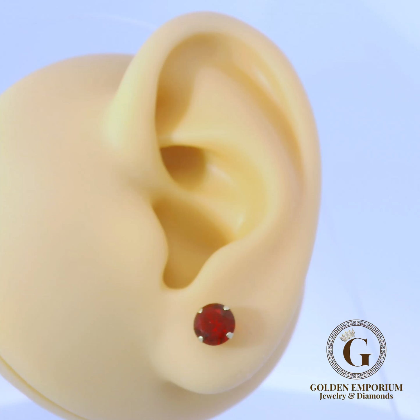 14K Gold Red Stone Stud Earrings