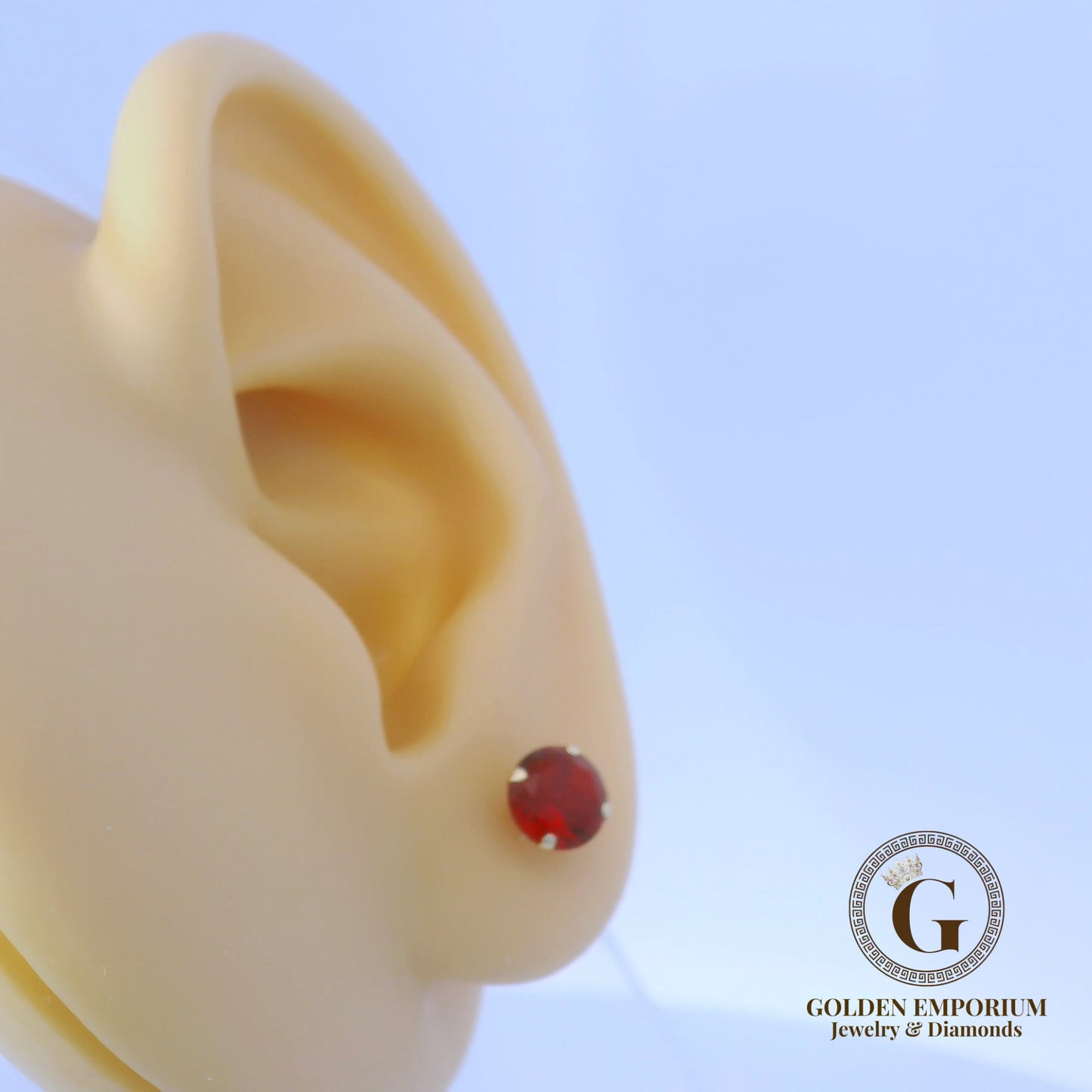 14K Gold Red Stone Stud Earrings
