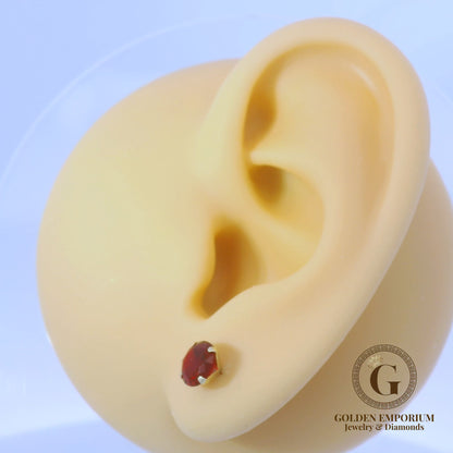 14K Gold Red Stone Stud Earrings