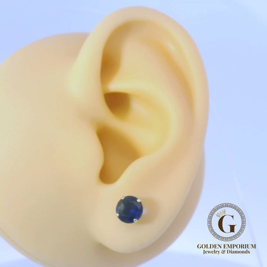 14K Gold Dark Blue Stone Stud Earrings
