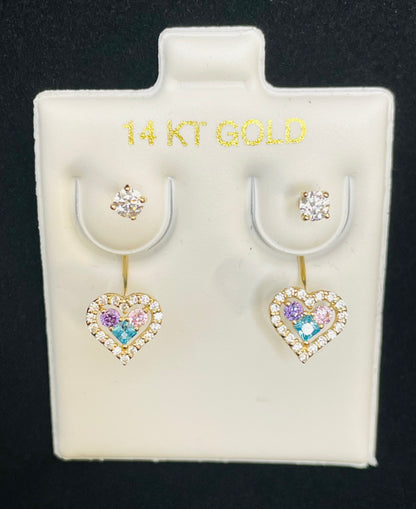 14K Gold Heart Telephone Earrings