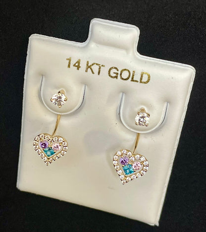 14K Gold Heart Telephone Earrings