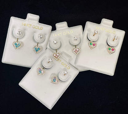 14K Gold Heart Telephone Earrings