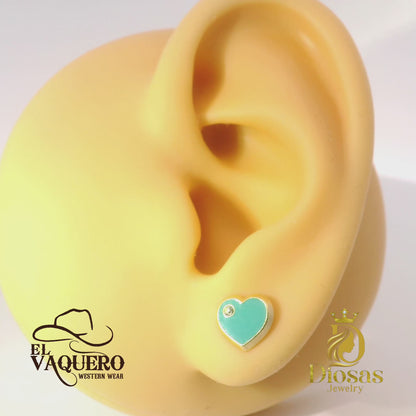 Color Heart Earring with Stone Accent
