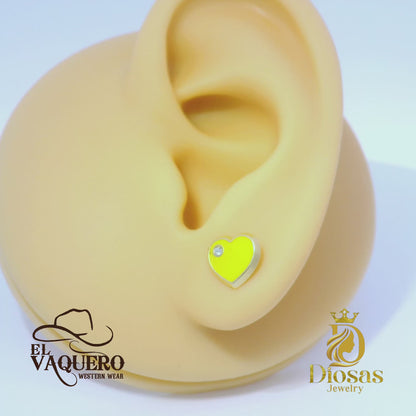 Color Heart Earring with Stone Accent